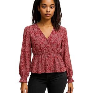 Express Women's Frenchy Ditsy Floral Flounce Sleeve Peplum Blouse Size XS